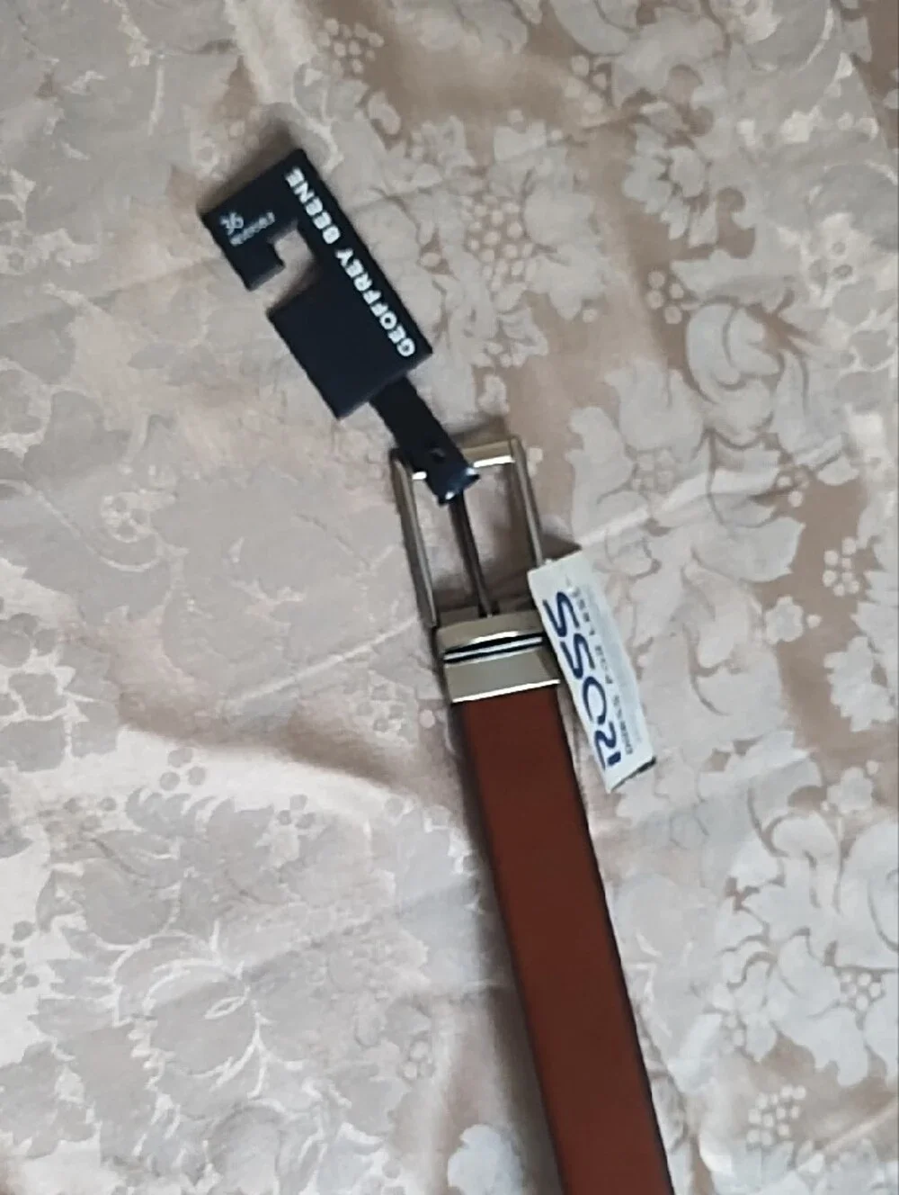 Geoffrey Beene Men's Cognac Brown Leather Belt with Silver Buckle